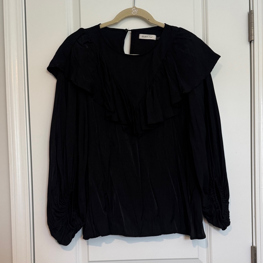 Mustard Seed Black Ruffled Blouse